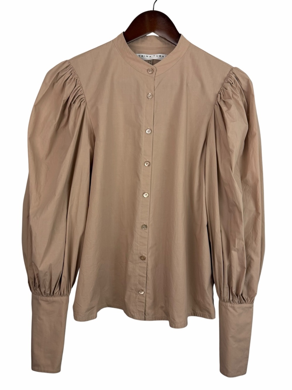 Trina Turk | Sisi Beige Button Poplin Puff Sleeve Blouse